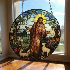 Sun Catcher Jesus  with Lambs Suncatcher - Multicolor
